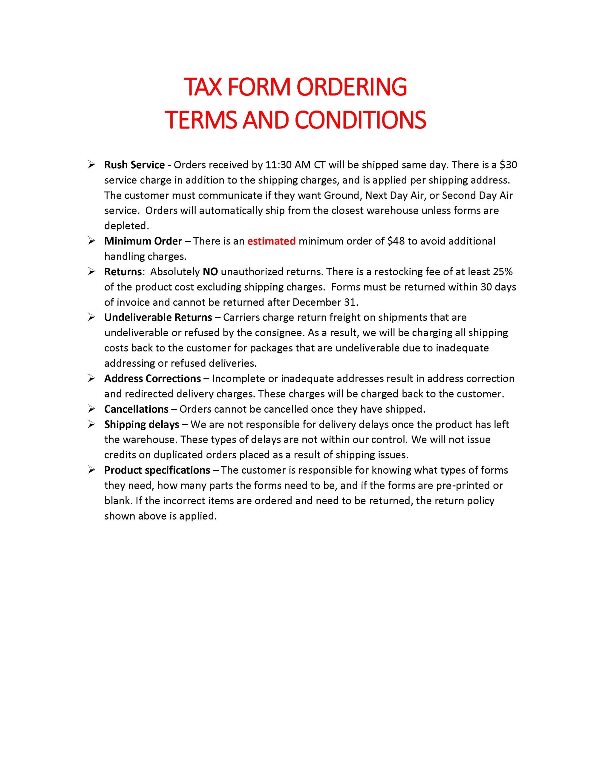 Tax Terms and Conditions
