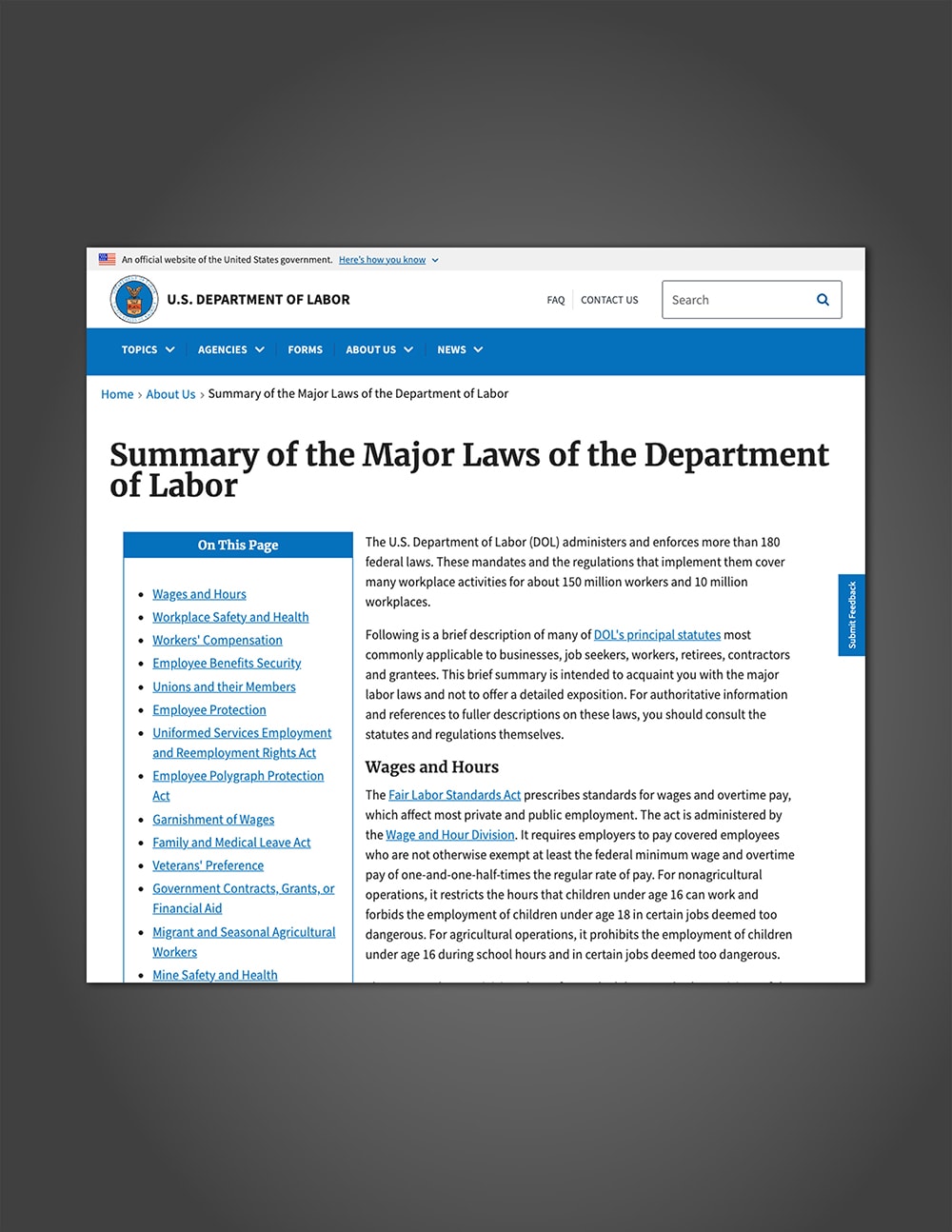 Major Laws of the Department of Labor